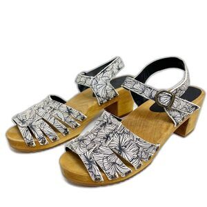 Sanita Mida Floral Danish Sandals Size 40/10 Wood Heel
